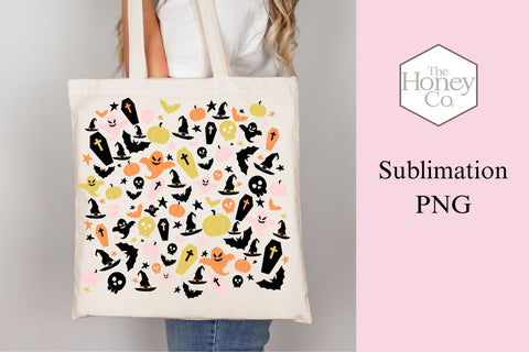 Halloween Doodle Sublimation PNG Clipart Pumpkin Witch Ghost Sublimation The Honey Company 