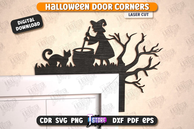 Halloween Door Corner Laser Cut Design, Spooky Door Topper SVG, Wooden Trim Corner, Halloween Decor SVG, Halloween Corner Door Trim SVG The T Store Design 