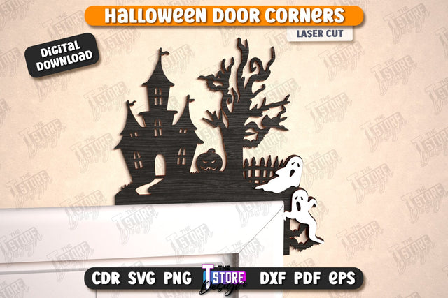 Halloween Door Corner Laser Cut Design, Spooky Door Topper SVG, Wooden Trim Corner, Halloween Decor SVG, Halloween Corner Door Trim SVG The T Store Design 
