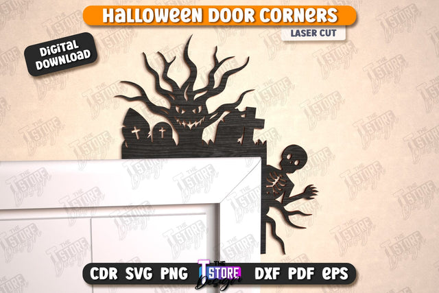 Halloween Door Corner Laser Cut Design, Spooky Door Topper SVG, Wooden Trim Corner, Halloween Decor SVG, Halloween Corner Door Trim SVG The T Store Design 