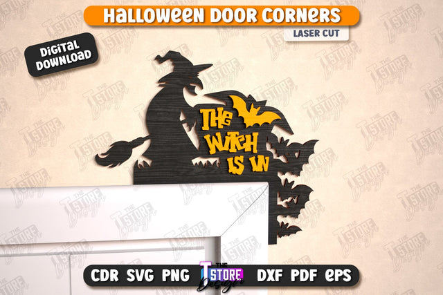 Halloween Door Corner Laser Cut Design, Spooky Door Topper SVG, Wooden Trim Corner, Halloween Decor SVG, Halloween Corner Door Trim SVG The T Store Design 