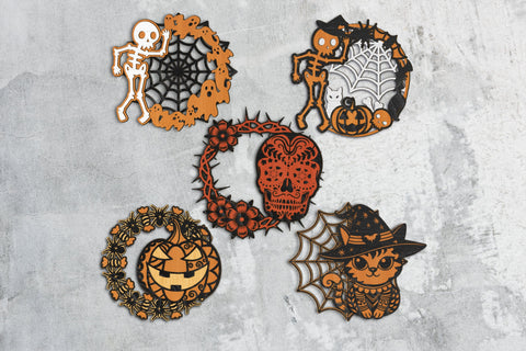 Halloween Door Hanger Bundle Laser Cut File, Wood Cut and Paper Cut Templates SVG LaserCutano 