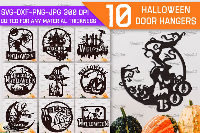 Halloween Door Hangers Laser Cut Bundle. Halloween Decor SVG SVG Evgenyia Guschina 