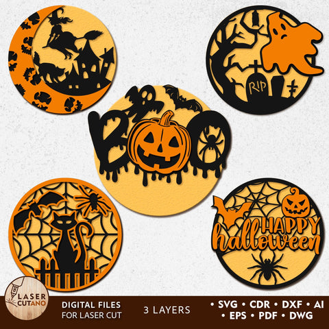 Halloween Door Hangers Templates SVG LaserCutano 