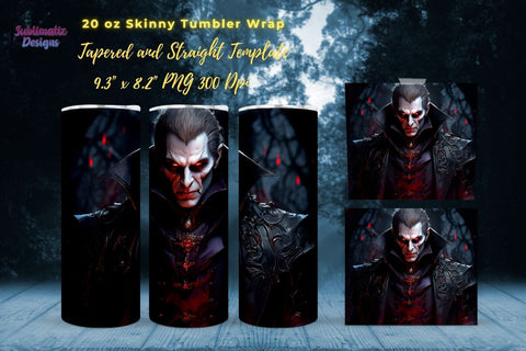 Halloween Dracula 20 oz Skinny Tumbler Wrap Bundle | Dracula Horror 20 Oz Tumbler Wraps Bundle | 20 Oz Skinny Tumbler Sublimation Design Sublimation Sublimatiz Designs 