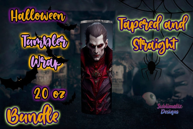 Halloween Dracula 20 oz Skinny Tumbler Wrap Bundle | Dracula Horror 20 Oz Tumbler Wraps Bundle | 20 Oz Skinny Tumbler Sublimation Design Sublimation Sublimatiz Designs 