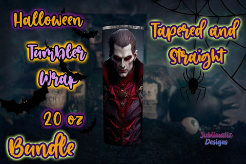 Halloween Dracula 20 oz Skinny Tumbler Wrap Bundle | Dracula Horror 20 Oz Tumbler Wraps Bundle | 20 Oz Skinny Tumbler Sublimation Design Sublimation Sublimatiz Designs 