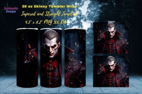 Halloween Dracula 20 oz Skinny Tumbler Wrap Bundle | Dracula Horror 20 Oz Tumbler Wraps Bundle | 20 Oz Skinny Tumbler Sublimation Design Sublimation Sublimatiz Designs 