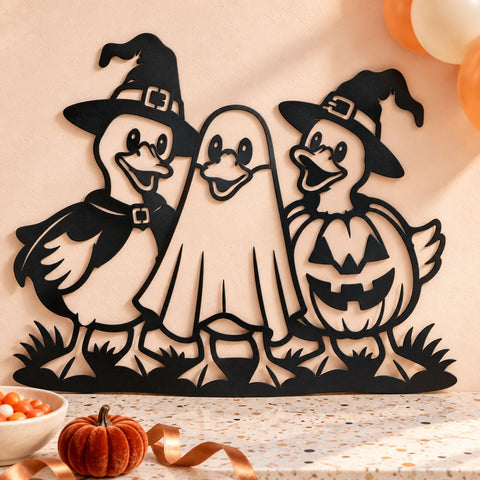 Halloween Duck Trio Laser SVG | Witch Duck Ghost DXF | Halloween Door Hanger Svg | Plasma CNC Metal Art | Spooky Fall Decor SVG HappyDesignStudio 
