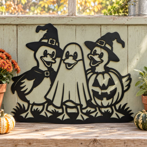 Halloween Duck Trio Laser SVG | Witch Duck Ghost DXF | Halloween Door Hanger Svg | Plasma CNC Metal Art | Spooky Fall Decor SVG HappyDesignStudio 