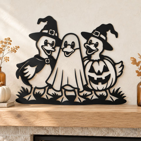 Halloween Duck Trio Laser SVG | Witch Duck Ghost DXF | Halloween Door Hanger Svg | Plasma CNC Metal Art | Spooky Fall Decor SVG HappyDesignStudio 