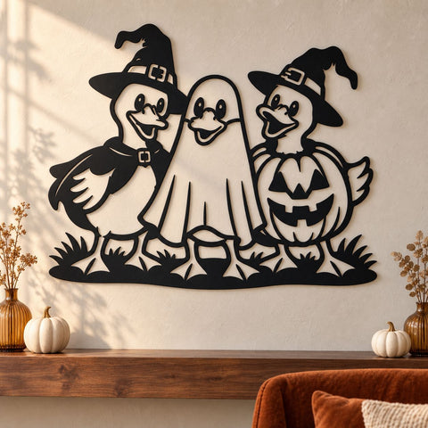 Halloween Duck Trio Laser SVG | Witch Duck Ghost DXF | Halloween Door Hanger Svg | Plasma CNC Metal Art | Spooky Fall Decor SVG HappyDesignStudio 