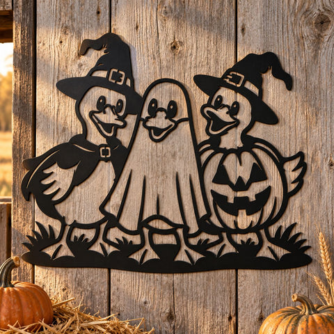 Halloween Duck Trio Laser SVG | Witch Duck Ghost DXF | Halloween Door Hanger Svg | Plasma CNC Metal Art | Spooky Fall Decor SVG HappyDesignStudio 