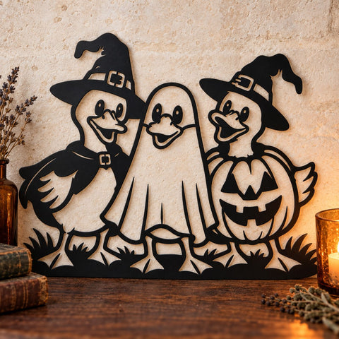 Halloween Duck Trio Laser SVG | Witch Duck Ghost DXF | Halloween Door Hanger Svg | Plasma CNC Metal Art | Spooky Fall Decor SVG HappyDesignStudio 