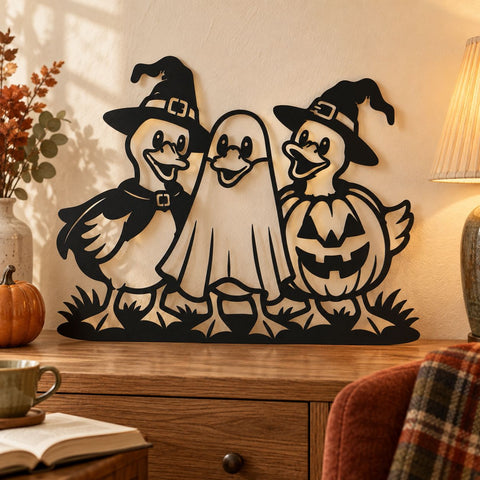 Halloween Duck Trio Laser SVG | Witch Duck Ghost DXF | Halloween Door Hanger Svg | Plasma CNC Metal Art | Spooky Fall Decor SVG HappyDesignStudio 