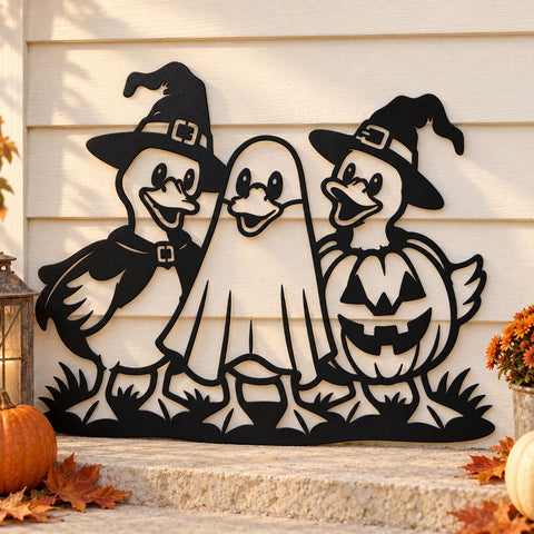 Halloween Duck Trio Laser SVG | Witch Duck Ghost DXF | Halloween Door Hanger Svg | Plasma CNC Metal Art | Spooky Fall Decor SVG HappyDesignStudio 