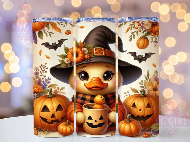 Halloween Duck Witch Pumpkin Tumbler, Halloween Pumpkin Wrap, Spooky Duck Design, 20Oz Skinny Tumbler, Witch Pumpkin Sublimation, Autumn Duck Drinkware, Halloween Tumbler Wrap Sublimation SvggirlplusArt 