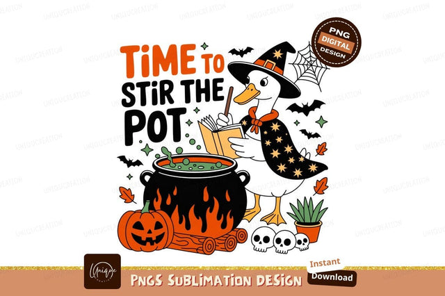 Halloween duck witch stirring cauldron potion Sublimation Designangry 