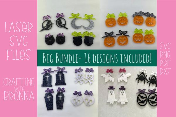 Halloween Earrings 16-Design Bundle Laser SVG File SVG Crafting With Brenna 