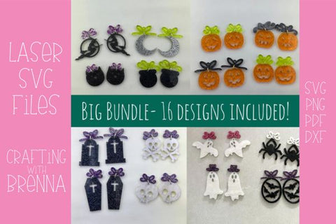 Halloween Earrings 16-Design Bundle Laser SVG File SVG Crafting With Brenna 