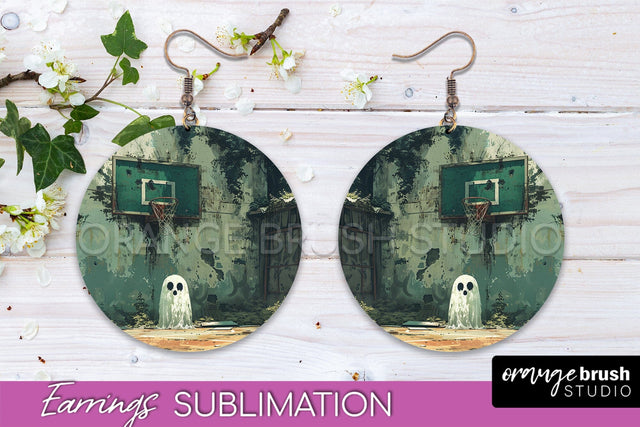 Halloween Earrings - Cute Ghost Round Earring Sublimation Sublimation OrangeBrushStudio 