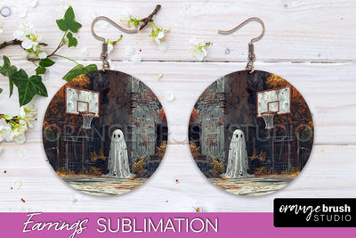 Halloween Earrings - Cute Ghost Round Earring Sublimation Sublimation OrangeBrushStudio 