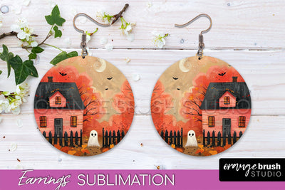 Halloween Earrings - Cute Ghost Round Earring Sublimation Sublimation OrangeBrushStudio 