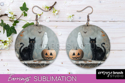 Halloween Earrings - Cute Ghost Round Earring Sublimation Sublimation OrangeBrushStudio 