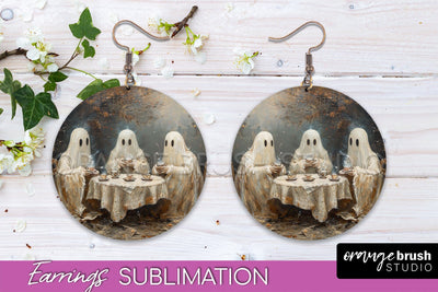 Halloween Earrings - Cute Ghost Round Earring Sublimation Sublimation OrangeBrushStudio 