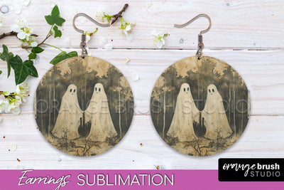 Halloween Earrings - Cute Ghost Round Earring Sublimation Sublimation OrangeBrushStudio 