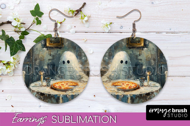 Halloween Earrings - Cute Ghost Round Earring Sublimation Sublimation OrangeBrushStudio 