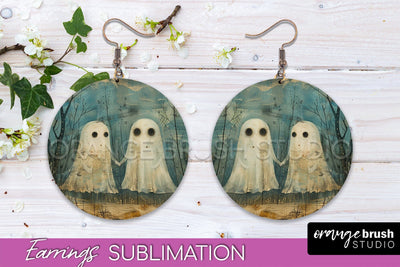 Halloween Earrings - Cute Ghost Round Earring Sublimation Sublimation OrangeBrushStudio 