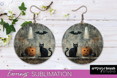 Halloween Earrings - Cute Ghost Round Earring Sublimation Sublimation OrangeBrushStudio 