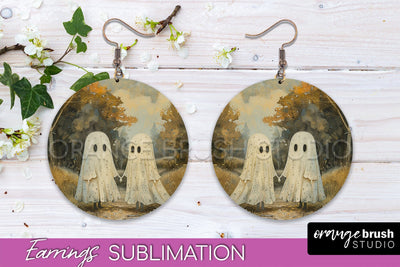 Halloween Earrings - Cute Ghost Round Earring Sublimation Sublimation OrangeBrushStudio 