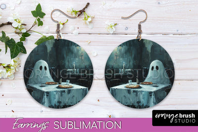 Halloween Earrings - Cute Ghost Round Earring Sublimation Sublimation OrangeBrushStudio 