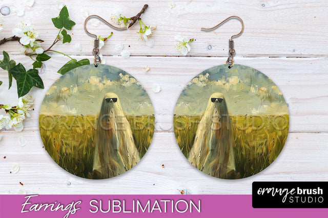 Halloween Earrings - Cute Ghost Round Earring Sublimation Sublimation OrangeBrushStudio 