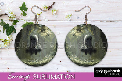 Halloween Earrings - Cute Ghost Round Earring Sublimation Sublimation OrangeBrushStudio 