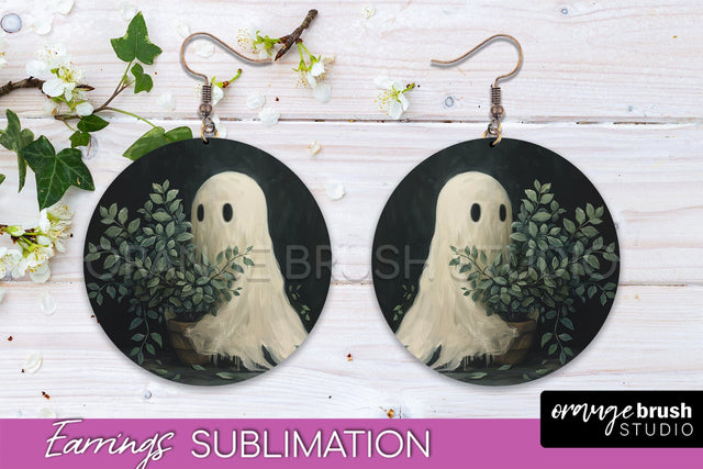 Halloween Earrings - Cute Ghost Round Earring Sublimation Sublimation OrangeBrushStudio 