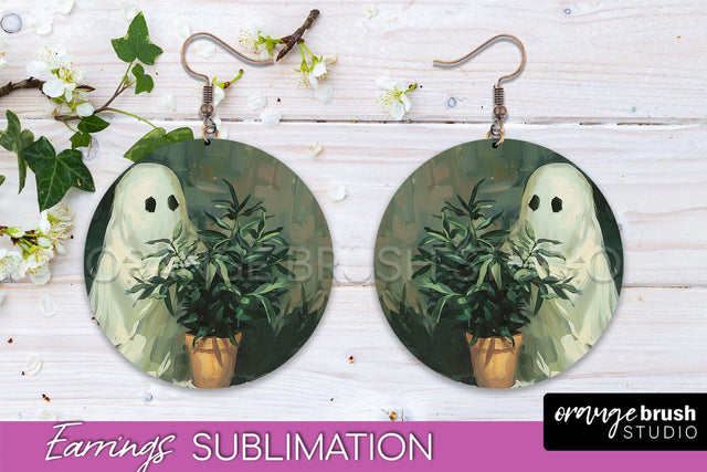 Halloween Earrings - Cute Ghost Round Earring Sublimation Sublimation OrangeBrushStudio 