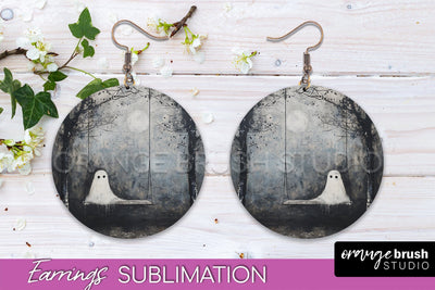 Halloween Earrings - Cute Ghost Round Earring Sublimation Sublimation OrangeBrushStudio 