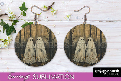 Halloween Earrings - Cute Ghost Round Earring Sublimation Sublimation OrangeBrushStudio 