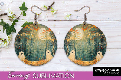 Halloween Earrings - Cute Ghost Round Earring Sublimation Sublimation OrangeBrushStudio 