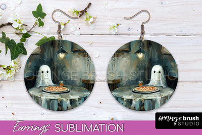 Halloween Earrings - Cute Ghost Round Earring Sublimation Sublimation OrangeBrushStudio 