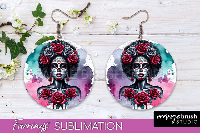 Halloween Earrings - La Catrina Sublimation Day of the Dead Sublimation OrangeBrushStudio 
