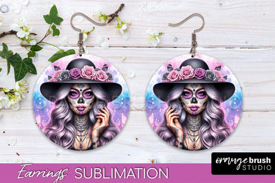 Halloween Earrings - La Catrina Sublimation Day of the Dead Sublimation OrangeBrushStudio 