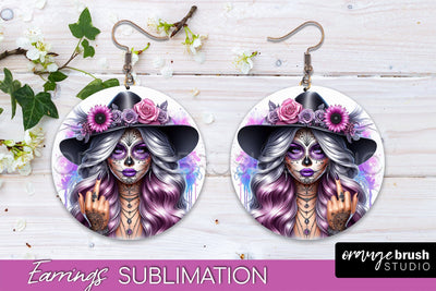 Halloween Earrings - La Catrina Sublimation Day of the Dead Sublimation OrangeBrushStudio 