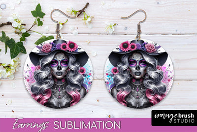Halloween Earrings - La Catrina Sublimation Day of the Dead Sublimation OrangeBrushStudio 