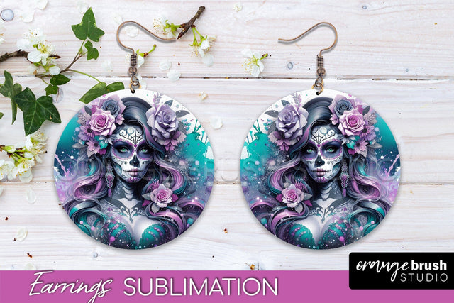 Halloween Earrings - La Catrina Sublimation Day of the Dead Sublimation OrangeBrushStudio 
