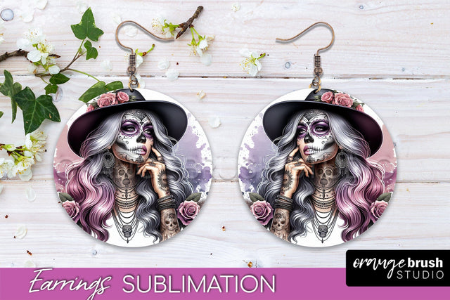 Halloween Earrings - La Catrina Sublimation Day of the Dead Sublimation OrangeBrushStudio 