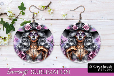 Halloween Earrings - La Catrina Sublimation Day of the Dead Sublimation OrangeBrushStudio 